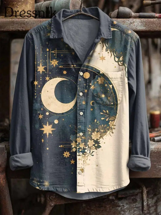 Retro Stern und Mond druck Langarm Hemd als bild / S
