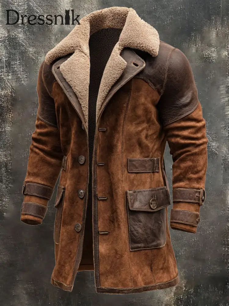 Retro-strukturierte warme Outdoor-Jacke für Herren Braun / S