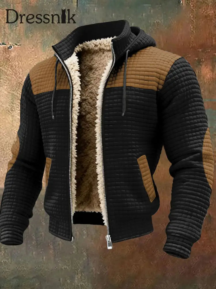 Retro-strukturierte warme Outdoor-Jacke für Herren mit mehreren Taschen Schwarz / S