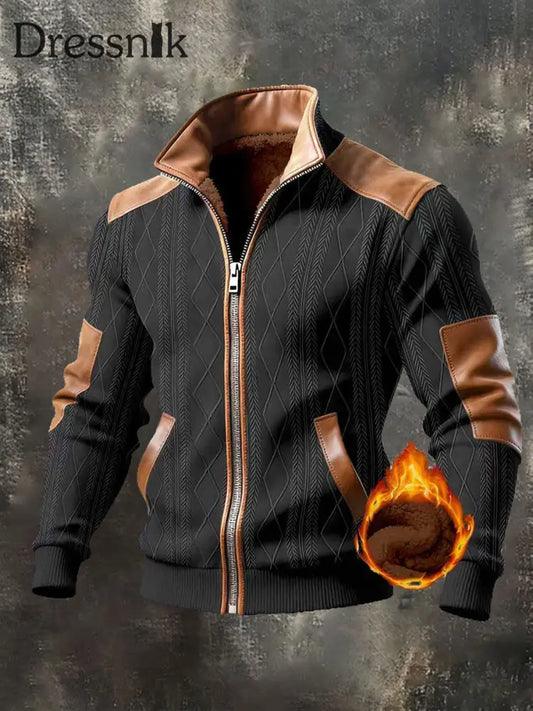 Retro-strukturierte warme Outdoor-Jacke für Herren Schwarz / S