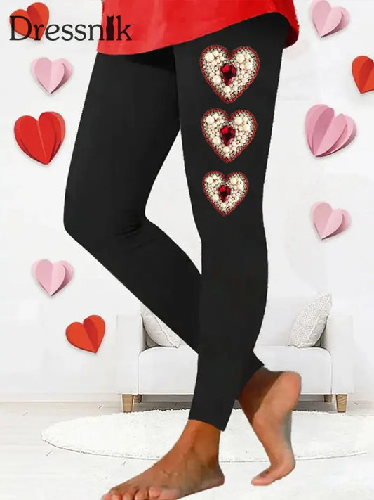 Retro Valentine Herz Diamant Druck Mode Leggings