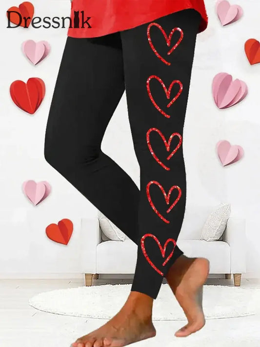 Retro Valentinstag Herz Druck Mode Leggings