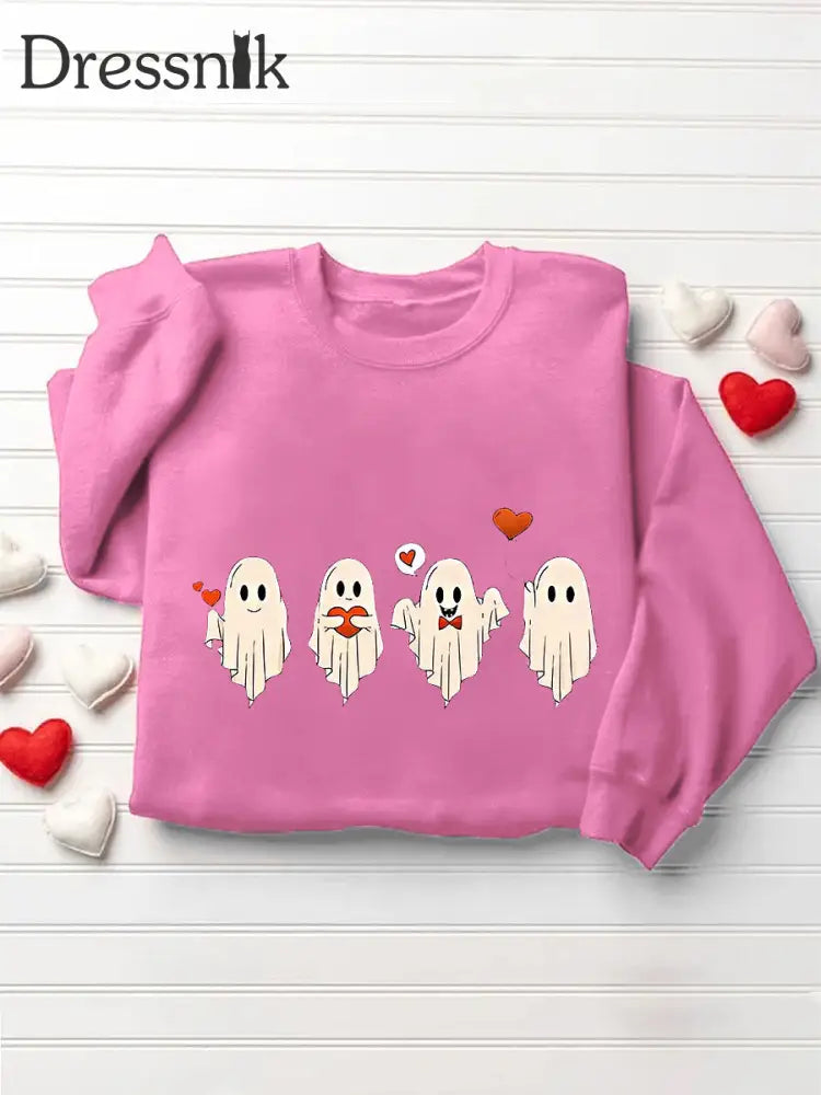 Retro Valentinstag Herz Kleiner Geist Druck Mode Rundhals Pullover Langarm Sweatshirt