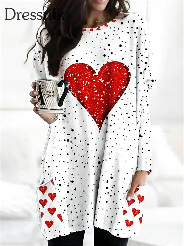 Retro Valentinstag Liebes Druck Mode Rundhals Langarm Pullover