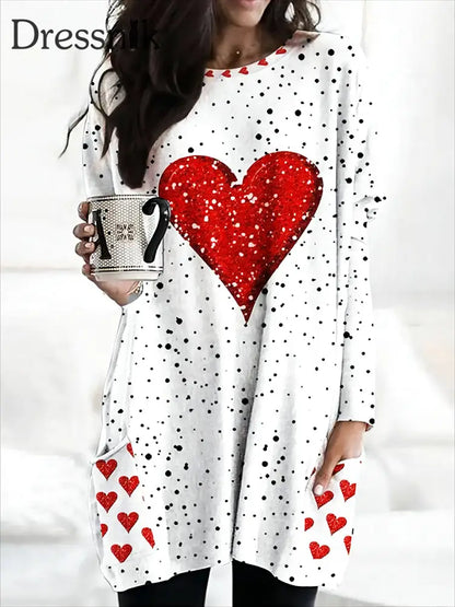 Retro Valentinstag Liebes Druck Mode Rundhals Langarm Pullover