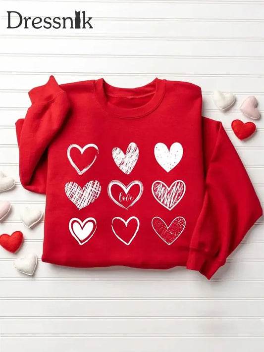 Retro Valentinstag Liebes Druck Modische Rundhals Pullover Langarm Sweatshirt