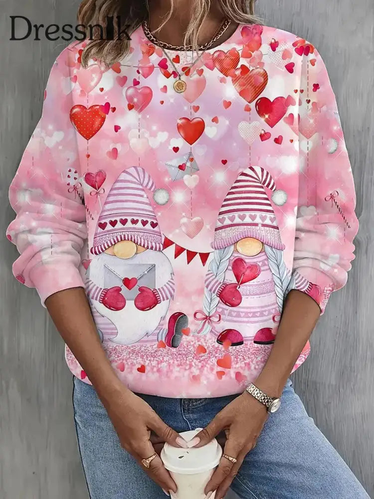 Retro Valentinstag Liebes Druck Modische Rundhals Pullover Langarm Sweatshirt