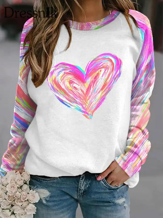 Retro Valentinstag Liebes Druck Modische Rundhals Pullover Langarm Sweatshirt