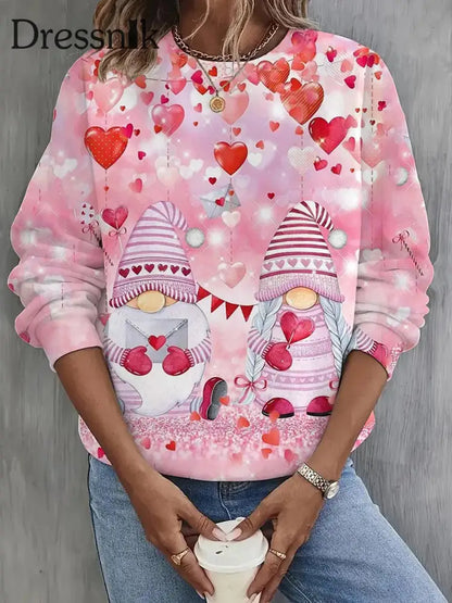 Retro Valentinstag Liebes Druck Modische Rundhals Pullover Langarm Sweatshirt A / S