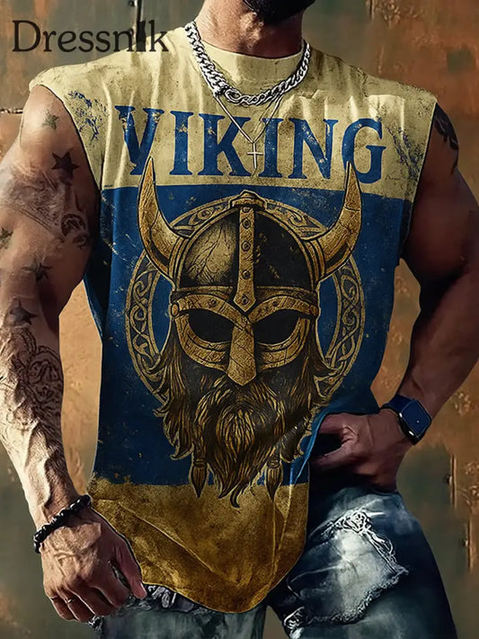 Retro Viking Grafik Bedruckte Rundhals-Sport ärmel los Freizeit weste A / S