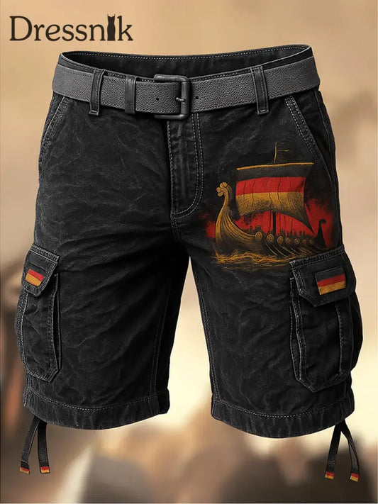 Retro Viking Kieler Woche bedruckte Textur Kordel zug Tasche Freizeit-Cargo-Shorts A / M