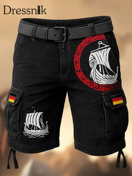 Retro Viking Kieler Woche bedruckte Textur Kordel zug Tasche Freizeit-Cargo-Shorts A / M