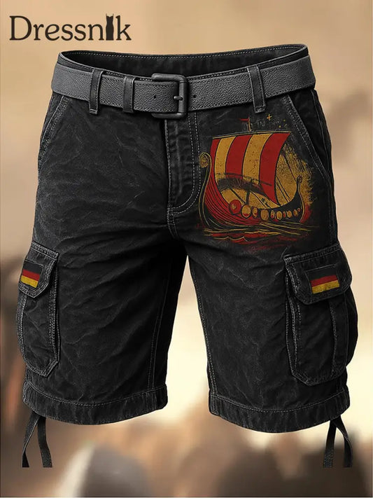 Retro Viking Kieler Woche bedruckte Textur Kordel zug Tasche Freizeit-Cargo-Shorts A / M