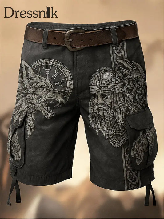 Retro Viking Kunst bedruckte Textur Kordel zug Tasche Freizeit-Cargo-Shorts A / M