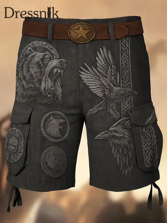 Retro Viking Kunst bedruckte Textur Kordel zug Tasche Freizeit-Cargo-Shorts A / M