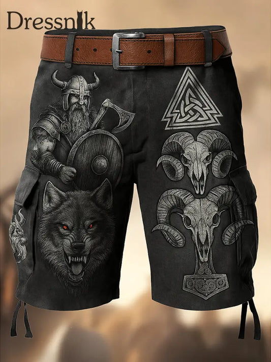 Retro Viking Kunst bedruckte Textur Kordel zug Tasche Freizeit-Cargo-Shorts A / M