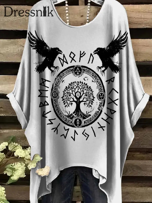 Retro Viking Print Casual Topp För Kvinnor als bild / S