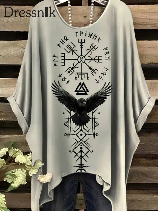Retro Viking Print Casual Topp För Kvinnor als bild / S
