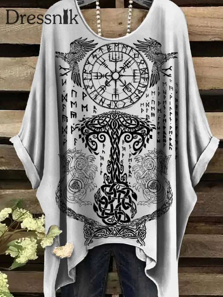 Retro Viking Print Casual Topp För Kvinnor als bild / S