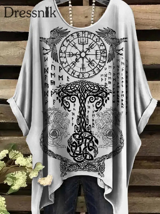 Retro Viking Print Casual Topp För Kvinnor als bild / S