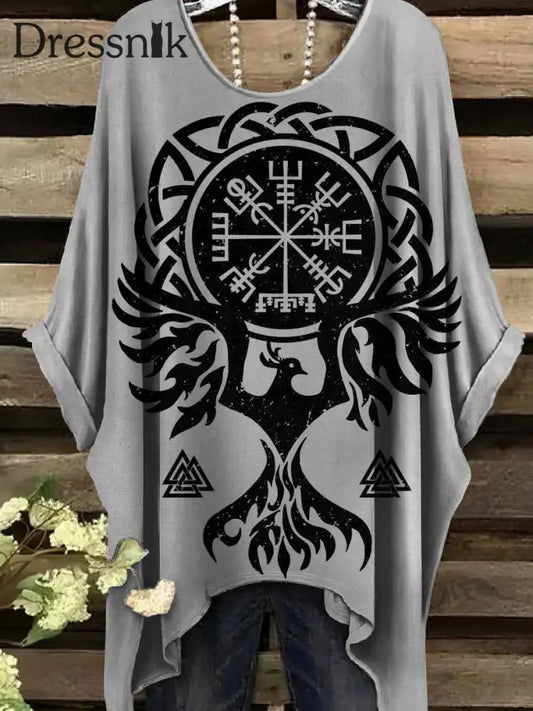 Retro Viking Print Casual Topp För Kvinnor als bild / S