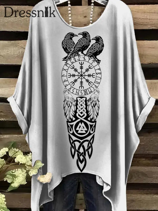 Retro Viking Print Casual Topp För Kvinnor als bild / S