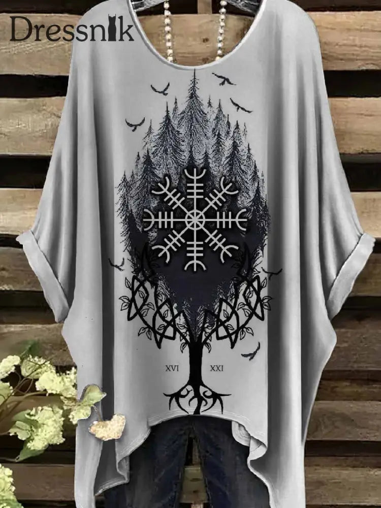 Retro Viking Print Casual Topp För Kvinnor als bild / S