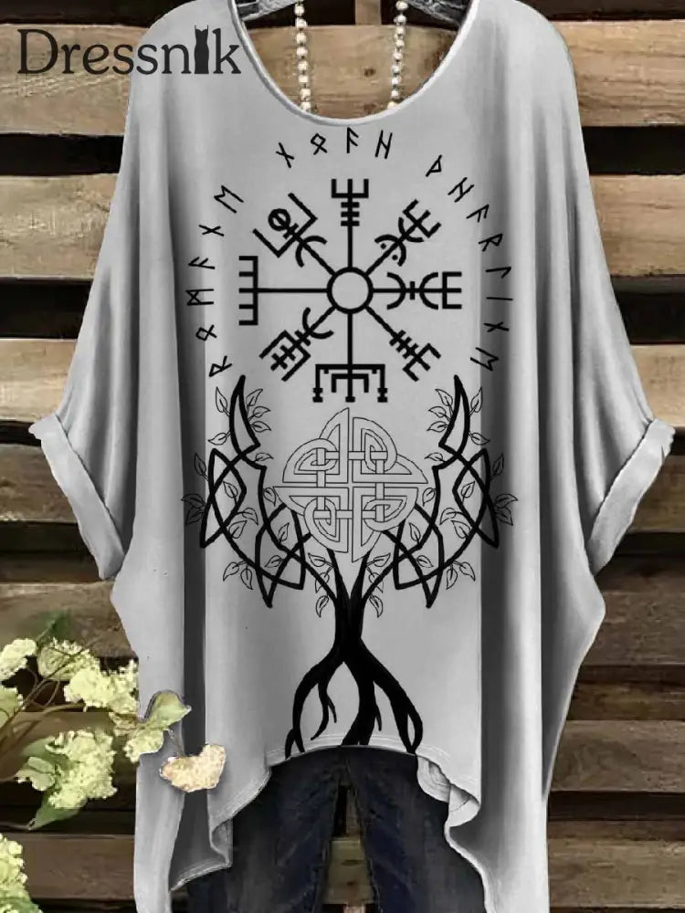 Retro Viking Print Casual Topp För Kvinnor als bild / S