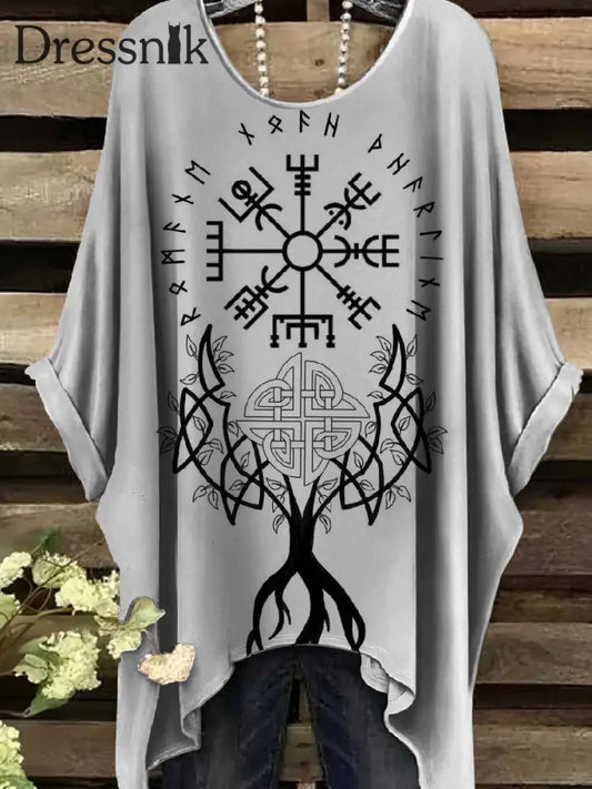 Retro Viking Print Casual Topp För Kvinnor als bild / S
