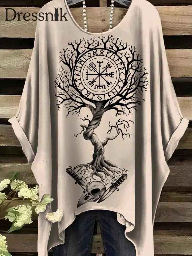 Retro Viking Print Casual Topp För Kvinnor als bild / S