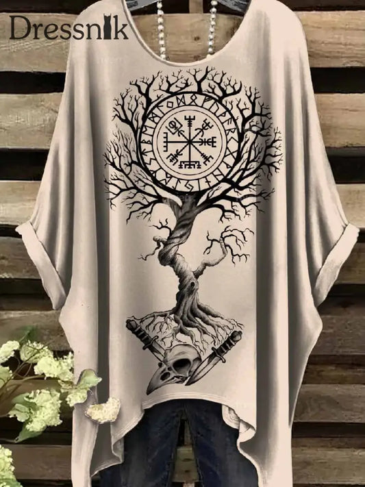 Retro Viking Print Casual Topp För Kvinnor als bild / S