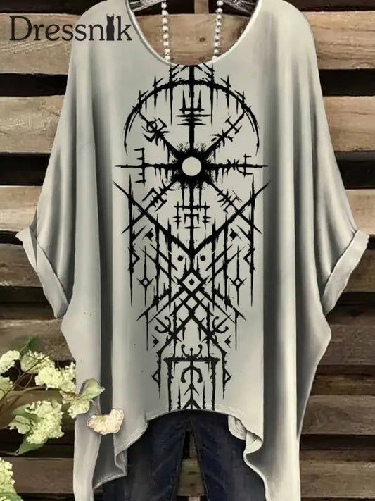 Retro Viking Print Casual Topp För Kvinnor als bild / S