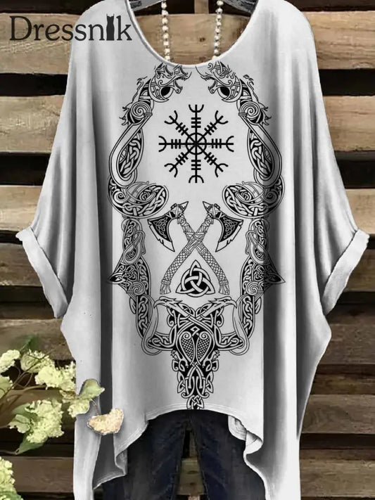 Retro Viking Print Casual Topp För Kvinnor als bild / S