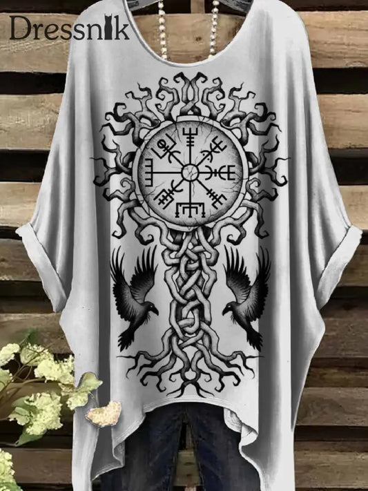 Retro Viking Print Casual Topp För Kvinnor als bild / S