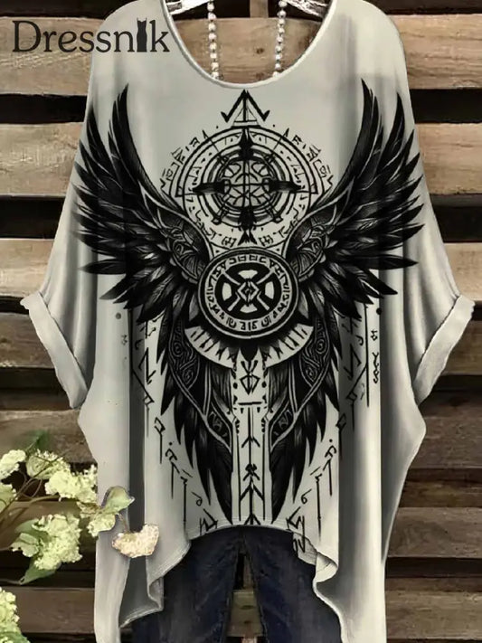 Retro Viking Print Casual Topp För Kvinnor als bild / S