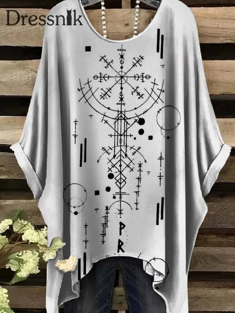 Retro Viking Print Casual Topp För Kvinnor als bild / S
