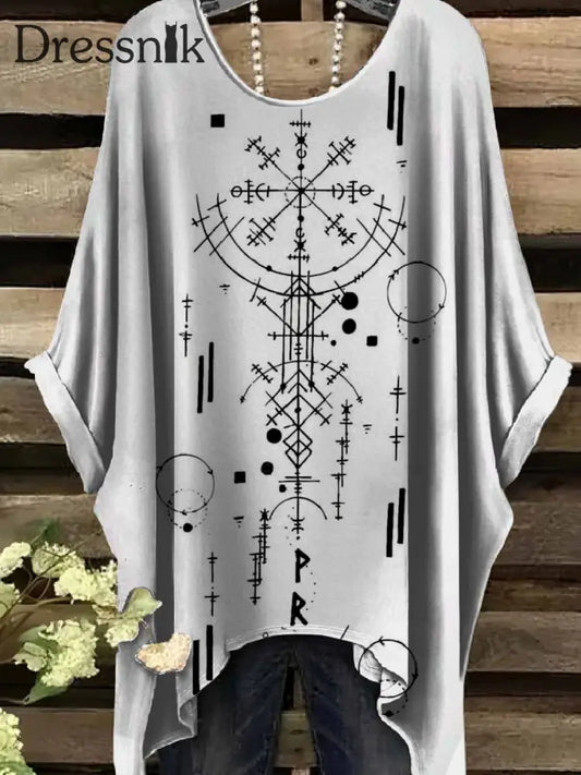 Retro Viking Print Casual Topp För Kvinnor als bild / S