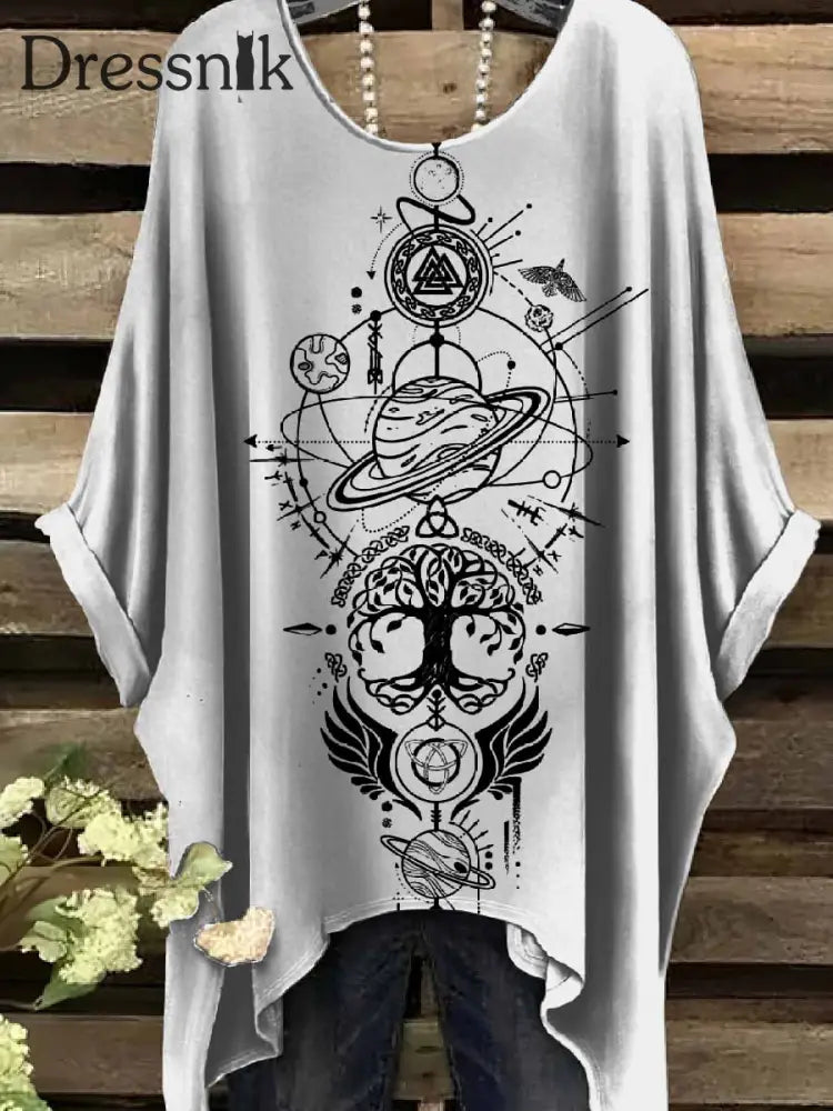 Retro Viking Print Casual Topp För Kvinnor als bild / S