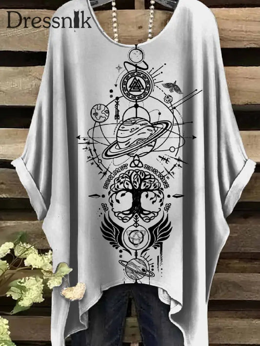Retro Viking Print Casual Topp För Kvinnor als bild / S