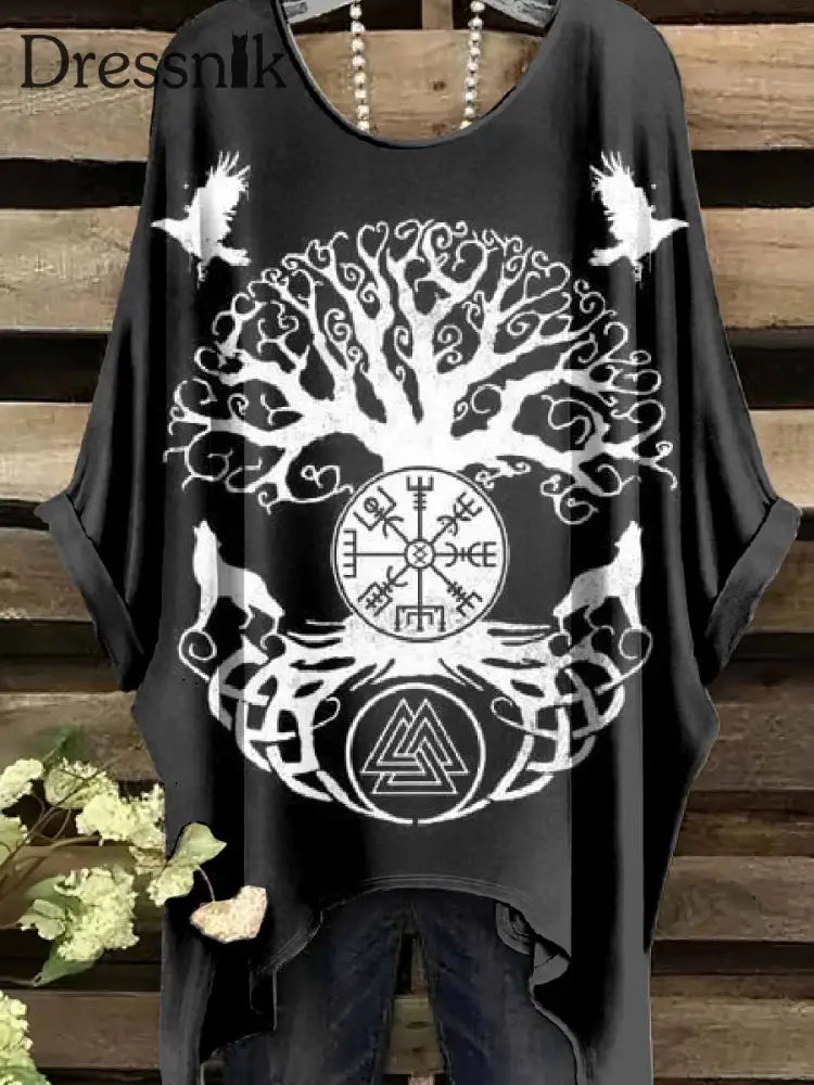 Retro Viking Print Casual Topp För Kvinnor als bild / S