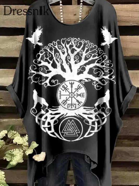 Retro Viking Print Casual Topp För Kvinnor als bild / S