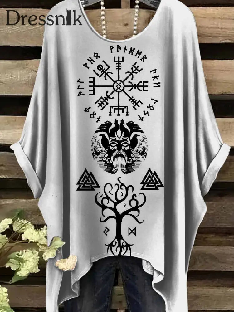 Retro Viking Print Casual Topp För Kvinnor als bild / S