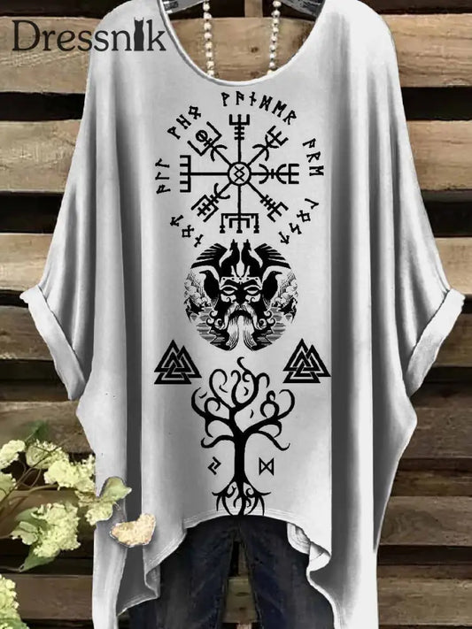 Retro Viking Print Casual Topp För Kvinnor als bild / S