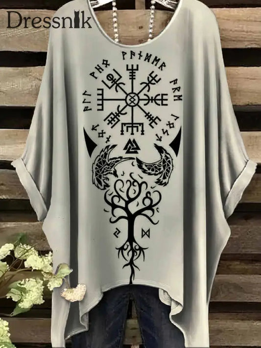 Retro Viking Print Casual Topp För Kvinnor als bild / S