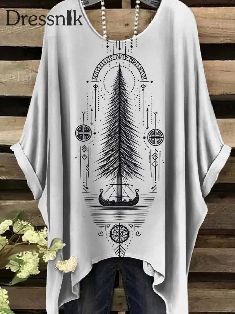 Retro Viking Print Casual Topp För Kvinnor als bild / S