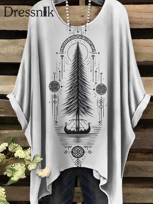 Retro Viking Print Casual Topp För Kvinnor als bild / S