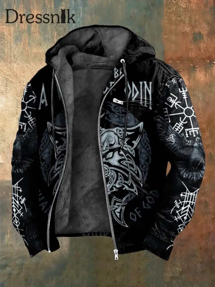 Retro Viking Wolf Totem Rune Fleece-Kapuzen jacke Schwarz / S