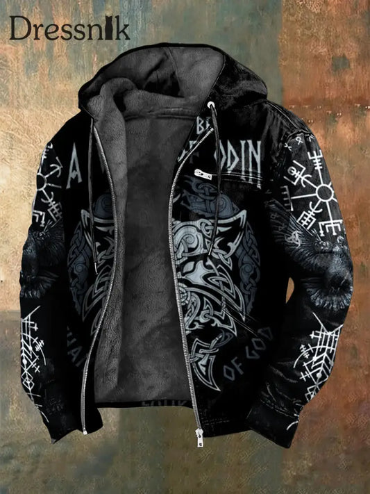 Retro Viking Wolf Totem Rune Fleece-Kapuzen jacke Schwarz / S