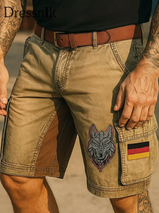 Retro Vikings Art Deutschland Flagge bedruckte Outdoor-Freizeit-Textur Tasche Freizeit-Cargo-Shorts A / S