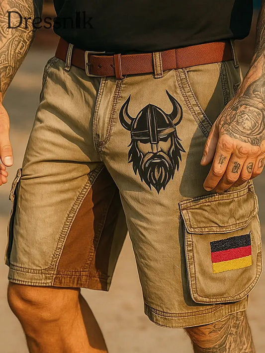 Retro Vikings Art Deutschland Flagge bedruckte Outdoor-Freizeit-Textur Tasche Freizeit-Cargo-Shorts A / S